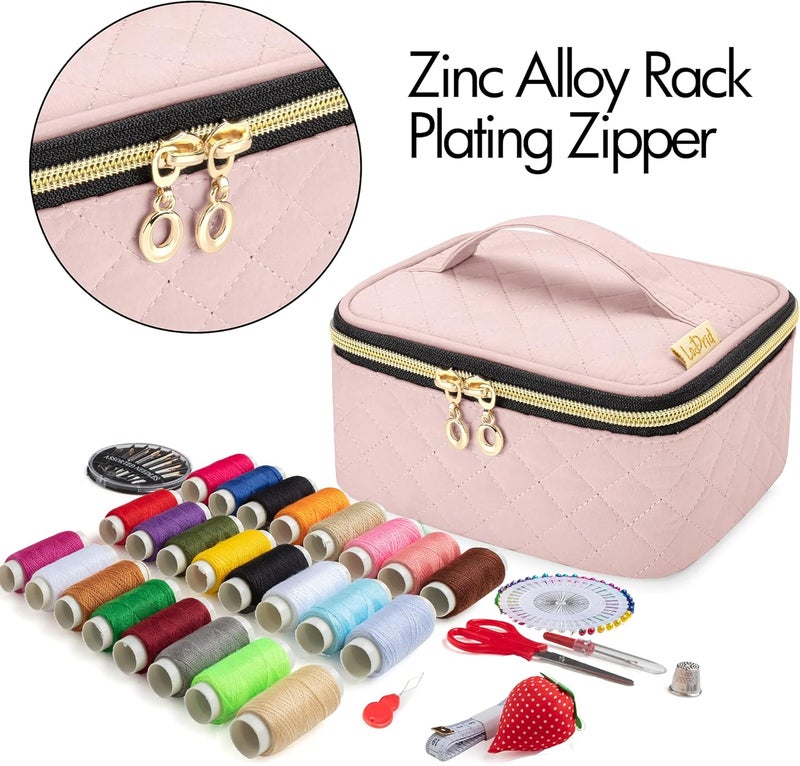 LoDrid Sewing Kit, Portable Flannel Bag with Complete Sewing Supplies for Travel, Sewing Repair Tool for Adult & Beginner, 24 Color Threads, 30 Needles & Sewing Accessories, Dusty Rose - Image 4